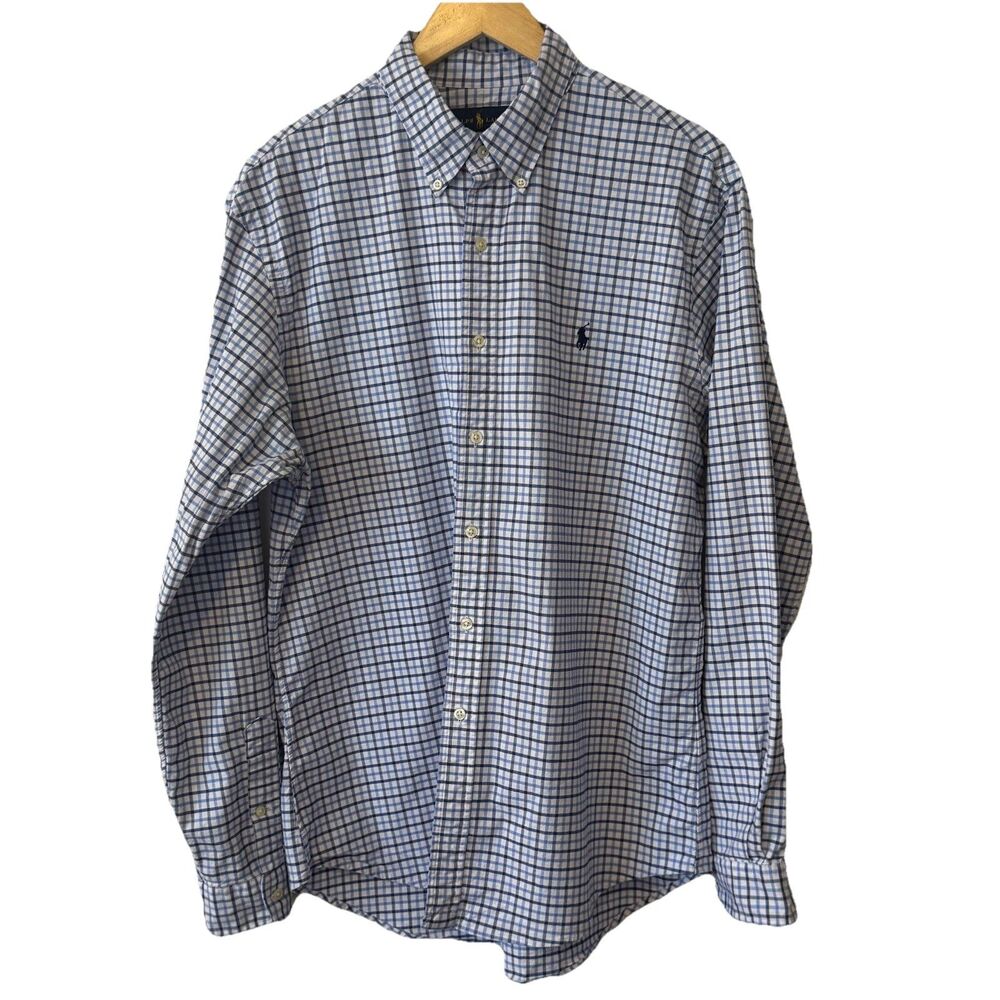 Ralph Lauren Men’s Slim Fit Stretch Oxford Shirt XL Blue Plaid Check Button Down
